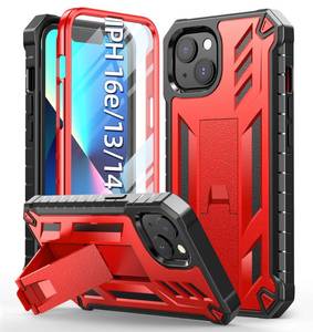 lot 49910 image: for iPhone 1314 Protective Case for iPhone 16e Cover Heavy Duty Military Grade Hard Protection Shock Proof Grip  Durable Dual-Layer Design with Built-in Kickstand Red