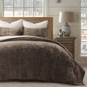 lot 49931 image: EVERGRACE Velvet Quilt Set King Size, Luxurious Soft Quilted Bedding Sets, Lightweight Velvet Comforter for All Season, Striped Channel Bedspread Coverlet with 2 Shams, Mushroom Brown - Retail $88.19