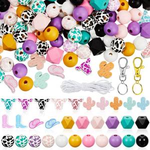 lot 49941 image: Geelin 197 Pcs Cow Western Beads Freshie Beads Car Freshies Supplies Making for Pens Jewelry Colorful Wood for Crafts with Rope Keyring for DIY Adults Jewelry Bracelets