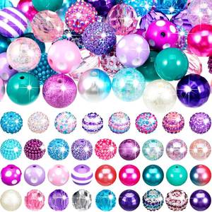 lot 49949 image: Zeyune 100 Pcs Colorful Chunky Bubblegum Beads 20mm Round Chunk Plastic Rhinestone Large Beads for Pen Jewelry Chain Making Craft Spacer Supplies Wedding Garland DIY(Mermaid,Colorful)