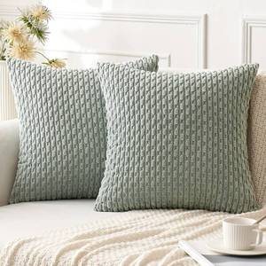 lot 49953 image: ANRODUO Pack of 2 Light Sage Green Pillow Covers Decorative Throw Pillows 18x18 Inch for Couch Bed Living Room Soft Corduroy Striped Square Cushion Covers Throw Pillows Farmhouse Spring Home Decor