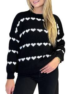 lot 49963 image: Wyeysyt Valentine Hearts Sweaters Cute Long Sleeve Crewneck Casual Knitted Sweaters Tops(Black-S)