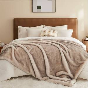 lot 49972 image: LAGRATY Faux Fur Throw Blanket 60x 80 Luxury Fluffy Plush Thick Faux Fur Blanket for Bed Couch Sofa - Cozy Soft Fuzzy Blankets for Women Man Minky Couture Decoration Blanket (White and Brown)
