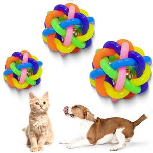 lot 49981 image: LIEVUIKEN 2 Pieces Pet Chew Toys Dog Colorful Bouncy Rubber Balls with Bell for Small, Medium and Large Dogs