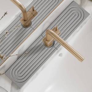 lot 49988 image: Dreatim Kitchen Faucet Absorbent Mat - Diatomaceous Earth Splash Guard for Sink Faucet, Aesthetic Water Absorbing Stone Tray in The Modern Home Grey, 23.6 x 3.9