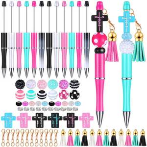 lot 49989 image: Unittype 12 Pcs Plastic Beadable Pens Kits with Assorted Colors Bead Sets Beads 12 Tassels DIY Bulk Ballpoint Pen Easter Gift Black Ink for Women Students Office School(Jesus)