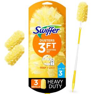 lot 49995 image: Swiffer Duster Heavy Duty 3 ft Extendable Handle Starter Kit with 3 Refills
