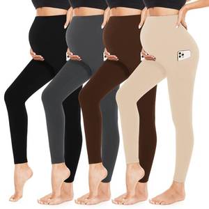 lot 50000 image: 4 Pack Womens Maternity Leggings with Pockets Over The Belly Butt Lift - Soft Workout Pregnancy Yoga Pants
