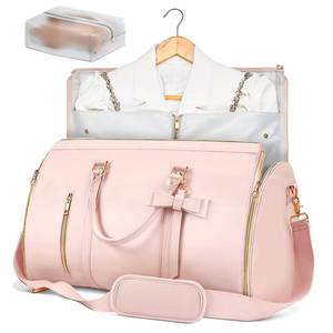 lot 50001 image: Garment Bags for Travel, Convertible Suit Travel Bag for Women, Stylish Carry On Garment Bag with Toiletry Pocket, Shoulder Strap and Shoes Compartment, 2 in 1 Foldable PU Leather Duffle Bag, Pink
