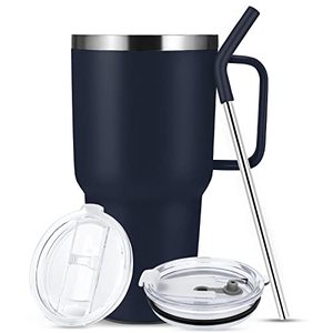 lot 50005 image: Sursip 30oz Insulated MugTumbler With Lid and Straw,Stainless Steel Vacuum Tumbler,Keep Cold and Hot,BPA Free,Leak Proof,Dishwasher Safe,Car Holder,GiftsTravel MugCoffee Tumbler(Navy-1Pack)