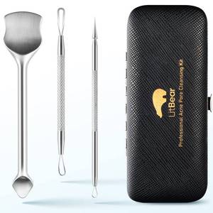 lot 50013 image: LitBear Pore Prep Tool, Blackhead Remover Pimple Popper Tool Kit, Stainless Steel Blackhead Extractions Tool for Acne, Whitehead Popping, Blemish, Comedone, Black
