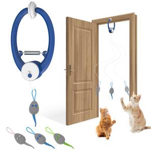 lot 50016 image: Kezlume Cat Toy Interactive for Indoor Cats, Smart USB Rechargeable Door Hanging Automatic Retractable Kitten Toys, Teaser Electronic Self Play Feather Cat String Toys Attached with 3 Catnip Mice Blue