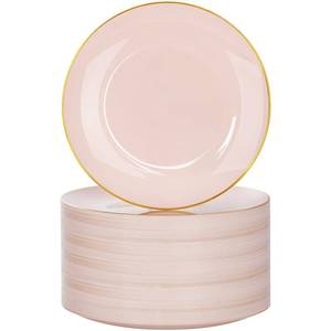 lot 50017 image: Nervure 100Pieces Pink and Gold Plastic Plates - 7.5inch Disposable Pink SaladDessert Plates - Heavy Duty Plastic Plate Ideal for Wedding & Party