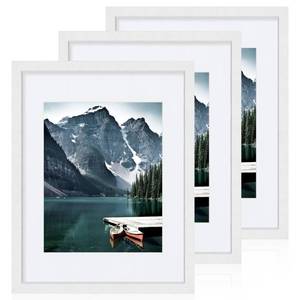 lot 50040 image: Hongkee 11x14 Picture Frames set of 3, Made of Glass and White Wooden Photo frame - Displays 8x10 Picture with Mat or 11 x 14 Poster without Mat, Wall Collage Frame set