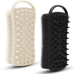 lot 50048 image: 2 PC Silicone Exfoliating Body Scrubber, 2 in 1 Silicone Body Shampoo Brush, Soft Silicone Loofah for Sensitive Skin, Shower Silicone Hair Scalp Massager, Easy to Clean, Lather Well (Grey&Black)