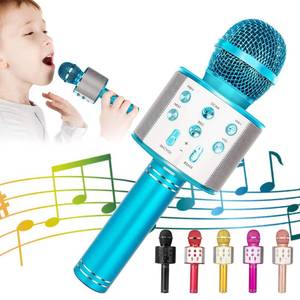lot 50060 image: KIDWILL Wireless Bluetooth Karaoke Microphone for Kids, 5-in-1 Portable Handheld Karaoke Mic Speaker Player Recorder with Adjustable Remix FM Radio for Kids Girls Boys Teens Birthday (858-Blue)