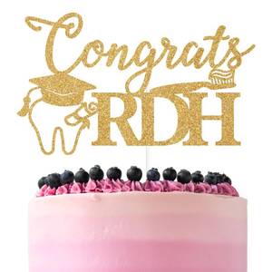 lot 50062 image: Gold Glitter Congrats RDH Cake Topper, Congrats DentistDental School SurvivorHoly Molar You Did It, 2025 Graduation Party Decorations