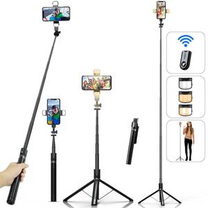 lot 50070 image: Selfie Stick Phone Tripod with Remote and LED Fill Lights - ASHINER 70 inch Heigh Cell Phone Holder for Travel, Vlogging, Live Streaming Video and Photos,Phone Stand Compatible with iPhone and Android