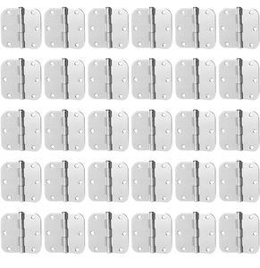 lot 50075 image: 30 Pack Satin Nickel Door Hinges 3.5 inch Brushed Nickel Hinges Rounded 58 Radius Corners Bedroom Residential Standard Indoor Door Hardware Hinge