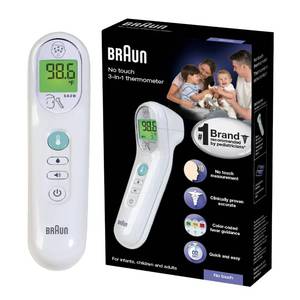 lot 50093 image: Braun No Touch 3-in-1 Thermometer, Measures Forehead, Liquid and Food Temps, Professional Accuracy and Color Coded Fever Guidance for Babies, Kids, Toddlers and Adults, FSA and HSA Eligible