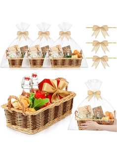 lot 50111 image: 3 Sets Gift Basket Empty Wicker Baskets with Gift Bags and Bow Rectangular Woven Stackable Goodies Basket with Handle 14 x 7.24 x 4empty DIY Gift Basket Set for Nurse Teacher Graduation Gift