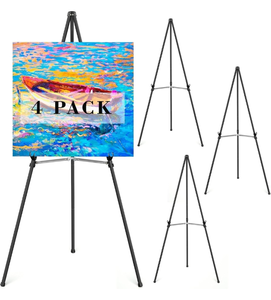 lot 50112 image: Easel Stand for Sign,63 Portable Metal Easel Stand for Wedding Sign,Adjustable Folding Art Easel for Display with Portable Bags(Black,4 Pack)