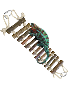 lot 50126 image: SunGrow Gecko Wooden Ladder Bridge, 14 x 3 inches, Exercise Gym, Interactive Swing Perch for Resting, Metal Clasps for Hanging, Vertical Stairs for Climbing