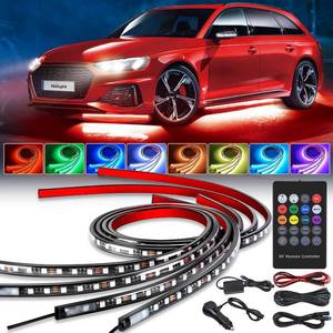 lot 1834 image: Nilight 4Pcs Car Underglow Neon Accent Strip Lights 252 LEDs RGB 8 Color Sound Active Function Music Mode with Wireless Remote Control Underbody Light Strips for Cars Van SUV Truck