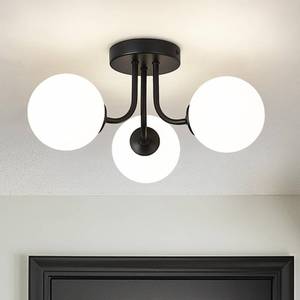 lot 1848 image: Cargifak 3-Globe Black Flush Mount Ceiling Light in a Modern Farmhouse Design is Ideal for Living Rooms, Bedrooms, or Dining Rooms. ModelCKCL4845-3W-BK