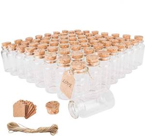lot 1854 image: 64PCS 30ml Cork Stoppers Glass Bottles, Small Jars With Personalized Label Tags and String, Mini Bottles Of Candy, Wedding Favors For Guests, Set of 64
