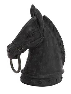 lot 1861 image: Deco 79 Polystone Horse Decorative Sculpture Antique Style Head Home Decor Statue with Hitching Post and Gold Accents, Accent Figurine 9 x 6 x 12, Black