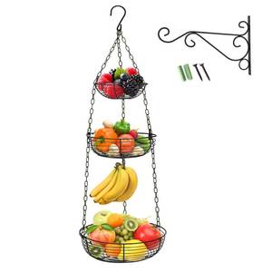 lot 1862 image: HULISEN 3 Tier Hanging Fruit Basket with Banana Hook, Heavy Duty Wire Hanging Baskets for Kitchen Storage, 36 Inch Hanging Vegetable Produce Basket Organizer (Including Installation Bracket)