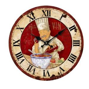 lot 1864 image: KiaoTime 13.5 inch Vintage Wall Clock Italian Cooking Chef Clock Non-Ticking Clock Kitchen Wood Wall Clock