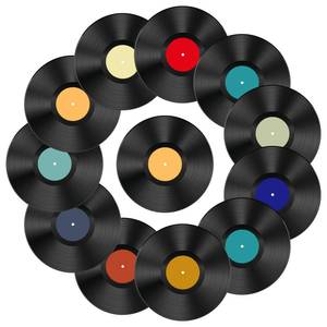 lot 1868 image: Leptetek 12 PCS Real Vinyl Records - Lot of 12 Vinyl Records for Crafts & Decoration - Wall Aesthetic Party Decor