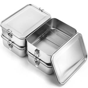 lot 1870 image: Umigy 4 Pcs Stainless Steel Food Containers Metal Bento Lunch Box Stainless Steel Food Storage Containers, Lockable Clips to Leak Proof, Reusable Dishwasher Snack Boxes for Work, Picnic (2400ml)