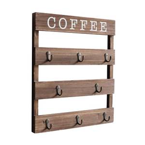 lot 1871 image: EMAISON Solid Wood Coffee Mug Holder Wall Mounted, Rustic Cup Rack with 8 Hooks Large Space for Big Cups for Kitchen, Home, Coffee Bar Station (Brown)