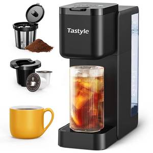 lot 1872 image: Tastyle Single Serve Hot & Iced Coffee Maker with Strong Brew, 40oz Removable Reservoir, 6 Brew Sizes, Compatible with K Cup and Grounds, Compact for Home, Office, RV and Dorm, Black (2.0 Version)