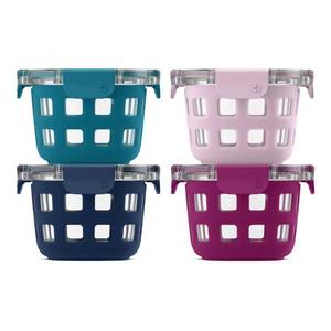 lot 1874 image: Ello Duraglass 4-Pack 2 Cup Reusable Glass Container Jar with Leak Proof Lids and Protective Silicone Sleeves  Perfect for Overnight Oats, Yogurt  BPA-Free  Dishwasher Safe  Evening Orchard