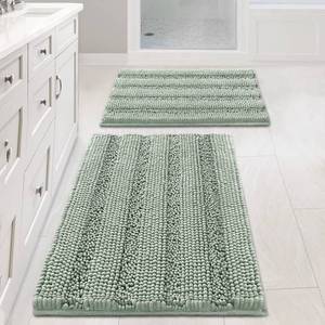 lot 1877 image: H.VERSAILTEX Sage Bathroom Rugs, Bath Mat Set of 2 Extra Thick Chenille Striped Pattern Shaggy Bath Rugs for Bath Room, Non Skid Bath Mats for Bathroom Floor (32 x 20 Plus 24 x 17 - Inches)