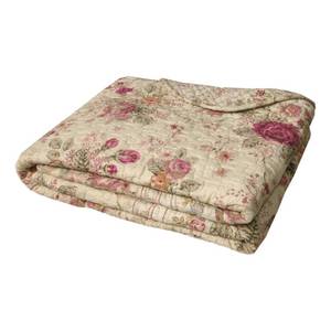 lot 1878 image: Greenland Home Antique Rose - Classic Traditional Floral - 100% Cotton Quilted Throw Blanket, 50 x 60 inches, Ecru