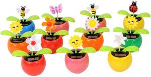 lot 1879 image: Set of 8 Cute Solar Power Flip Flap Flower Insect for Car Decoration Swing Dancing Flower Eco-Friendly Bobblehead Solar Dancing Flowers in Colorful Pots