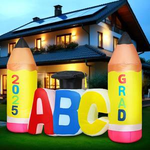 lot 1889 image: Leyndo 6ft Preschool Graduation Inflatable Kindergarten Graduation Decorations 2025 ABC Pencil Cap Inflatable Photo Background with LED Lights Blow up for School Prom Indoor Outdoor Lawn Decorations
