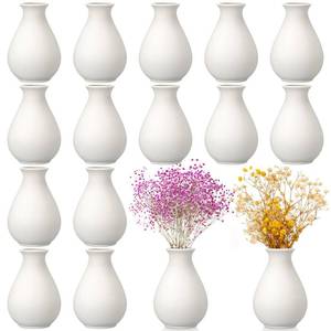 lot 1895 image: Tioncy 15 Pack White Ceramic Bud Vases Bulk 3.9 Inch Boho Small Flower Ceramic Vases for Centerpieces for Dry Flowers Pampas Garss Home Wedding Table Decor(Classic)