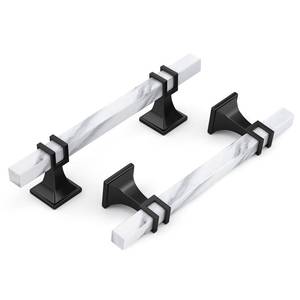 lot 1899 image: Haliwu 20 Pack 4 inch White Marble Grain Kitchen Cabinet Pulls Black Dresser Drawer Handles, 2 Tone Square Hardware