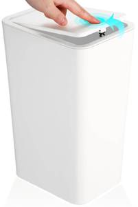 lot 1901 image: Homie Slim Bathroom Trash Can 2.9 Gallon with Pop-Up Lid, Bag Holding Clips, Use as Mini Garbage Basket, Slim Dust Bin, or Decor in Bathroom, Restroom, Kitchen (White)