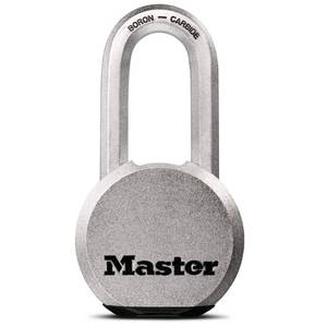 lot 2031 image: Master Lock Magnum Heavy Duty Solid Steel Silver Padlock with Key, Cut Resistant Gate Locks for Outdoor Fence or Shed, 1432 x 2 x 1516 Inches, M930XKADLH