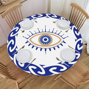 lot 2038 image: KUOAICY Eyes Round Tablecloth Elastic Fitted Table Cover Washable Elastic Edge Tablecloths for Kitchen Dining Party Fitted Table 45-50 inch