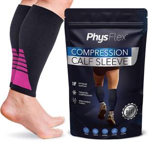 lot 2039 image: Calf Compression Sleeves for Men and Women - (1 Pair) Footless Compression Socks Support for Varicose Vein, Nursing, Pregnancy, Running - PhysFlex Leg Sleeve Brace for Shin Splints, Pain Relief and