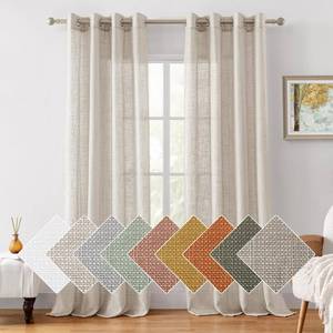 lot 2042 image: HOMEIDEAS Natural Linen Sheer Curtains, 108 Inches Long 2 Panels Textured Beige Semi Sheer Curtains Farmhouse Privacy Window Drapes for Bedroom Living Room