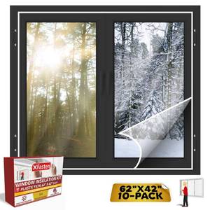 lot 2116 image: XFasten Window Insulation Kit Clear Plastic Window Covering, Window Insulation for Summer Heat Window Insulation Film for Heat and Cold- Includes Window Seal Tape (62-Inch x 42-Inch (10-Pack))